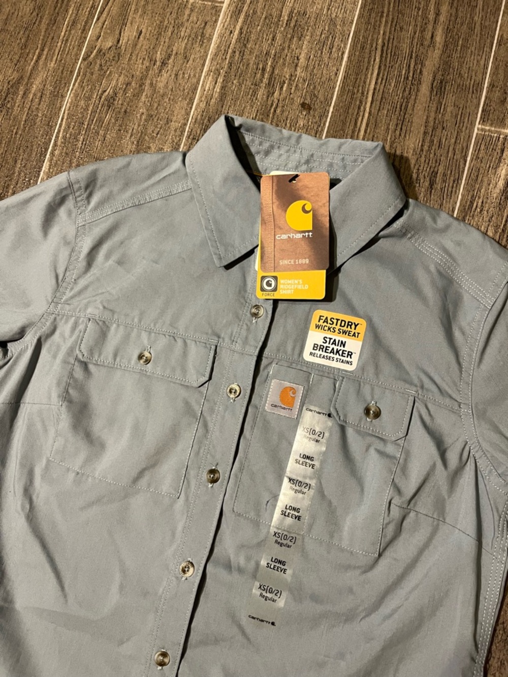 Carhartt Womens Ridgefield Shirt Stain Breaker Blue Long Sleeve XS 0/2 NEW - Picture 2 of 7